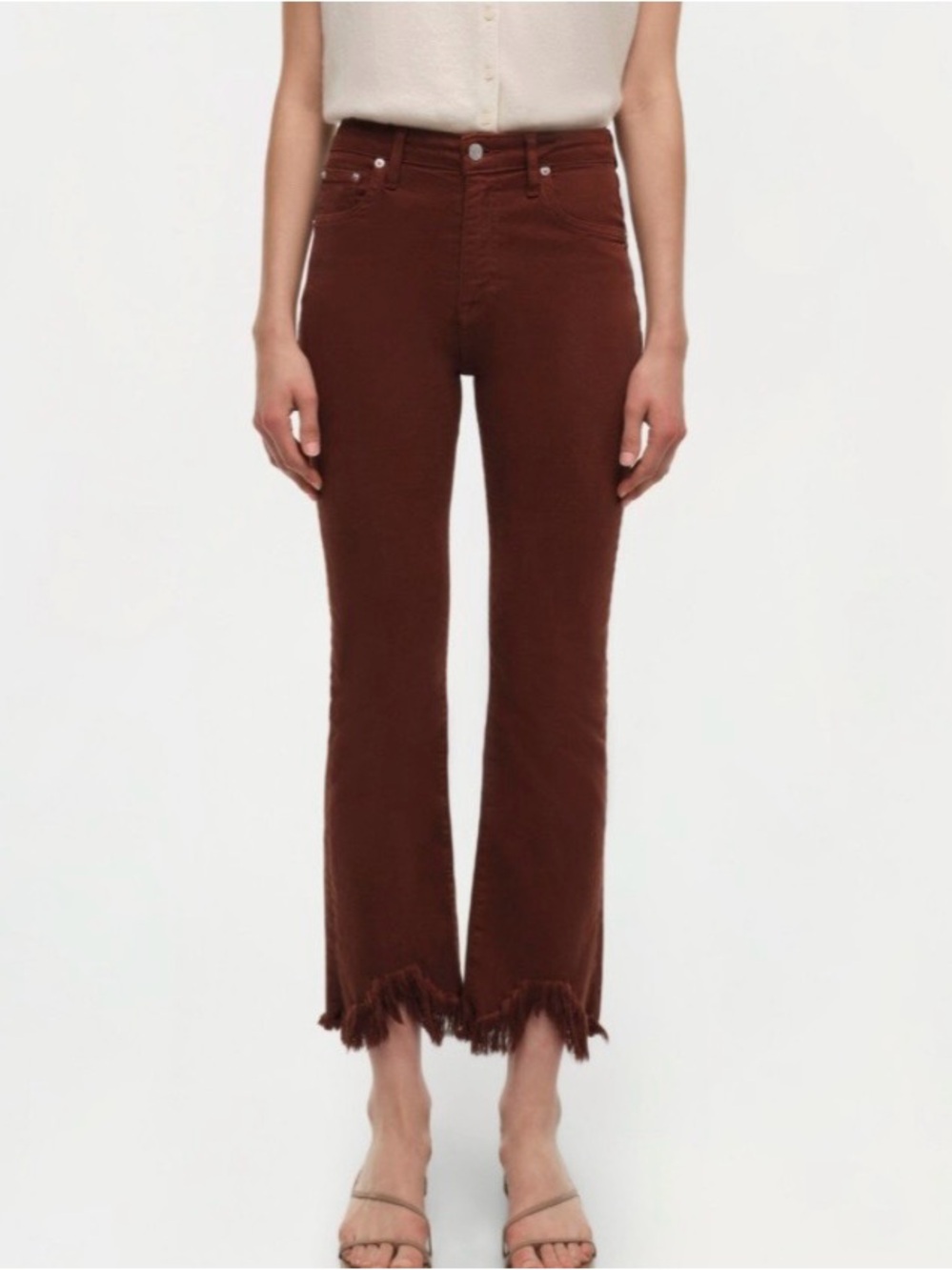 Jonathan Simkhai Cropped Frayed-Hem Jeans in Coffee